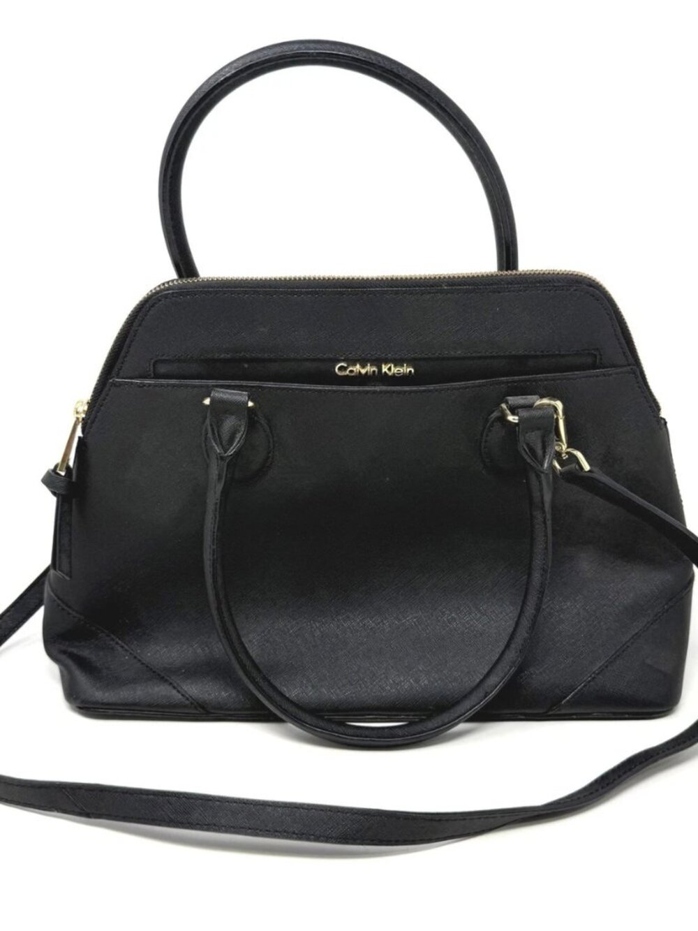 Calvin Klein Purse Saffiano Crossbody Satchel Handbag Black .